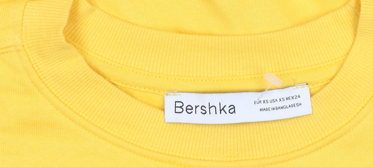Bershka Yellow Graphic Print Pullover Sweatshirt, Women