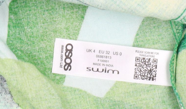 Brand and care label for ASOS Women's Green Floral Long Skirt, size 4, Elastic Waist