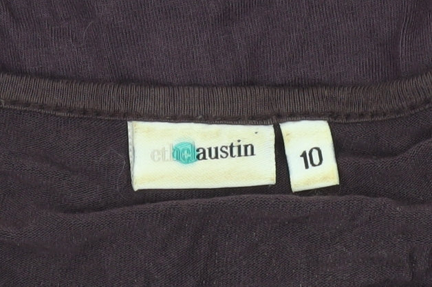 Brand and care label for Ethel Austin Women's Purple 3/4 Sleeve V-Neck Top
