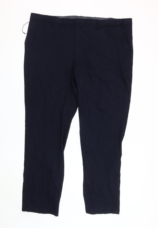 Marks and Spencer Men's Blue Regular Fit Dress Pants, Size 46