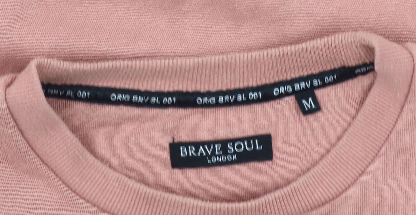 Brave Soul Women's M Pink Sweatshirt, Casual, Crew Neck, Zip Accent
