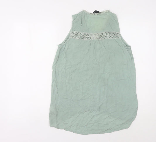 New Look Women's Green V-Neck Crochet Tank Top - Size 10