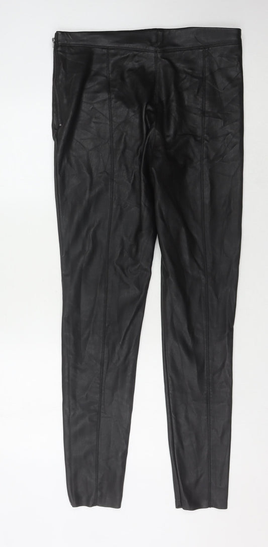 Topshop Women's Black Faux Leather Trousers, Size 18