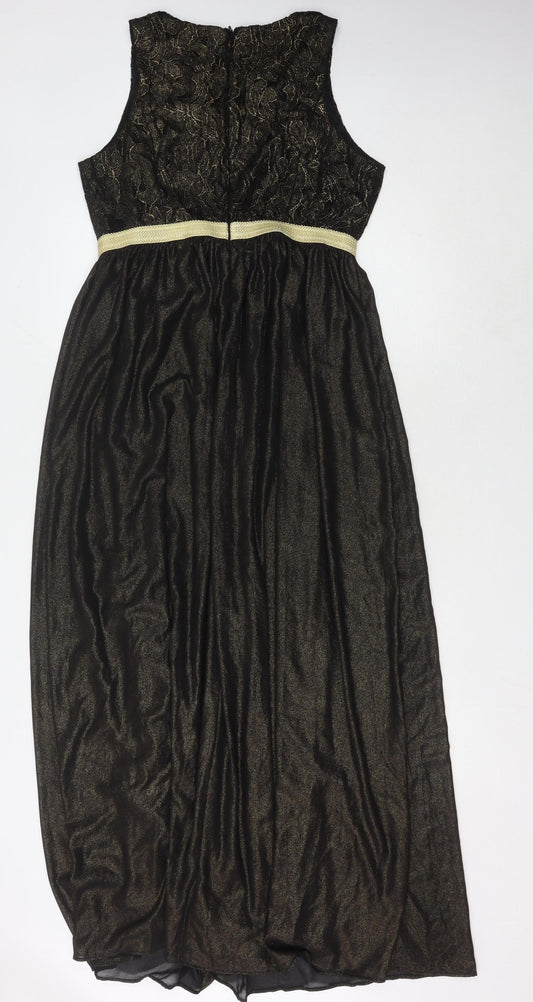 Boohoo Women's Black Floral Sleeveless Long Dress Size 16