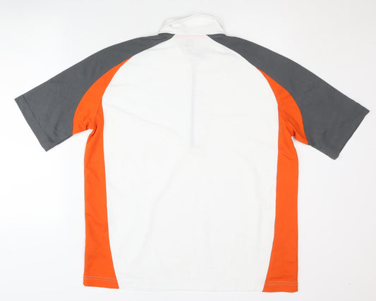 SHAMP Men's Polo Shirt, Large, White/Orange/Grey