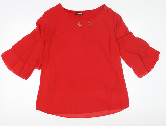 Additional front view of QUIZ Women's Red Flared Sleeve Top
