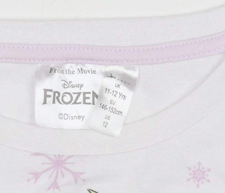 Disney Frozen Elsa Girls White T-Shirt 11-12 Years Long Sleeve
