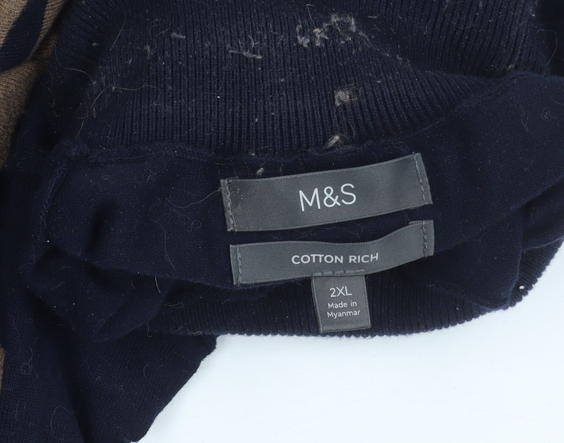 Marks and Spencer Men's 2XL Blue Striped Jumper