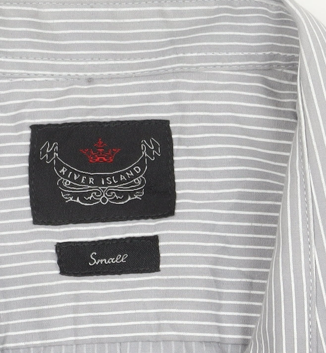 River Island Men's Grey Striped Button-Up Shirt S