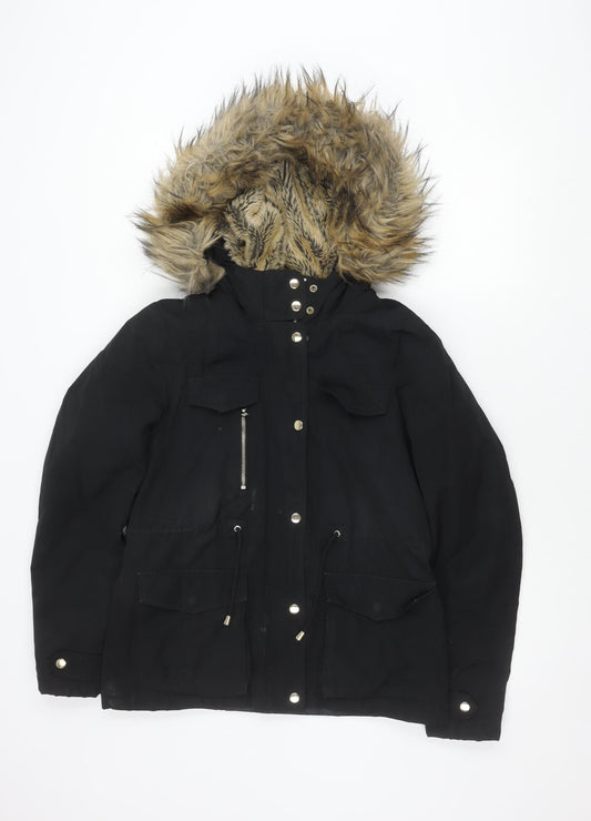 Womens UK Size 10 Topshop Black Parka Coat