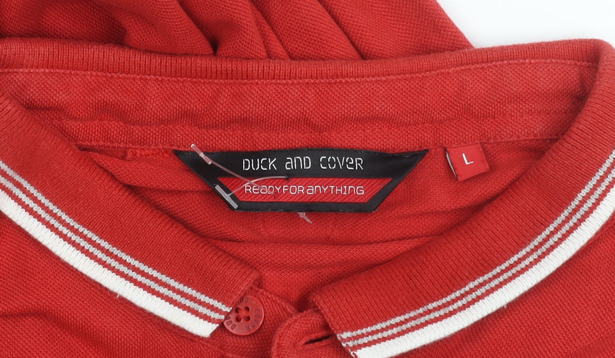 Duck and Cover Men's Red Polo Shirt L Cotton Logo