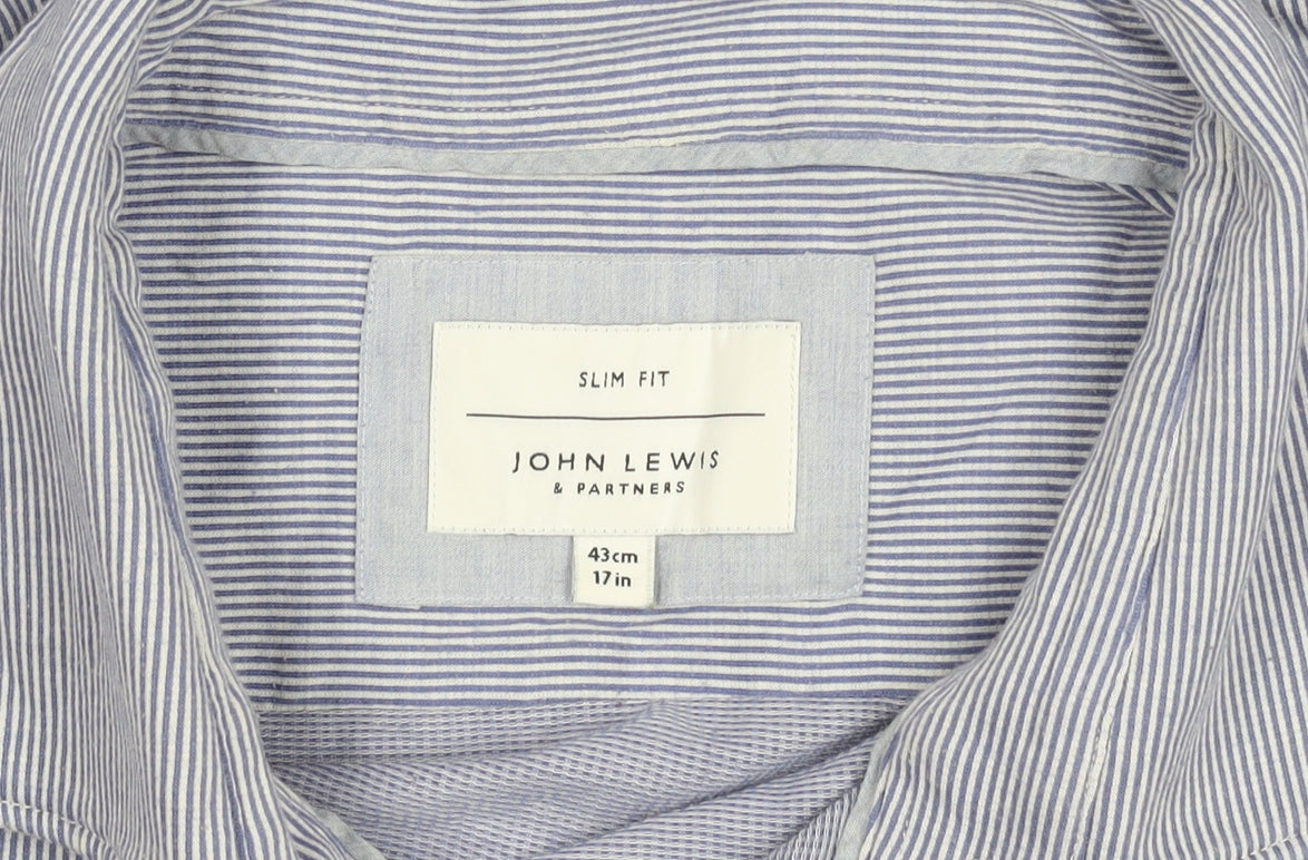 John Lewis Men's Blue Striped Slim Fit Shirt XL