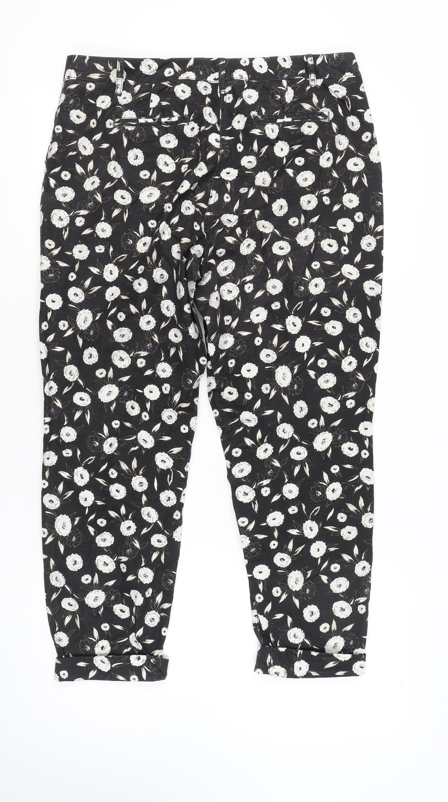Next Women's Black Floral Cropped Trousers, Size 14