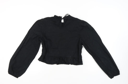 Womens UK Size M H&M Black Cropped Blouse