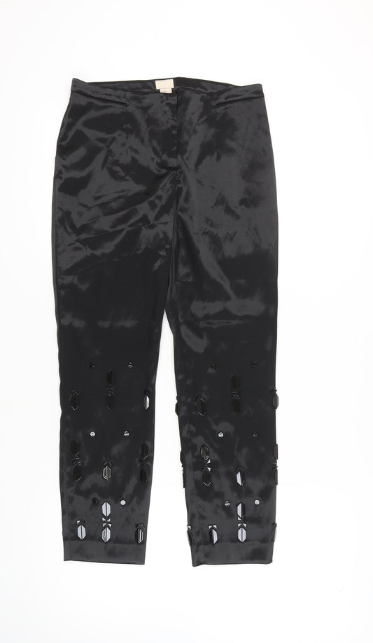 Womens UK Size 10 H&M Regular Fit Cropped Black Trousers