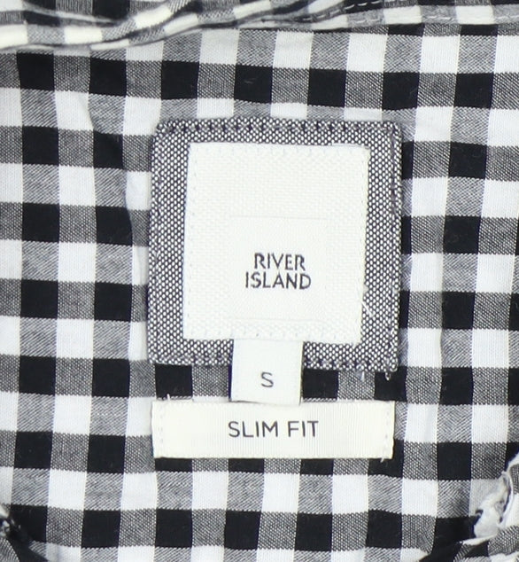 River Island Men's Slim Fit Black Check Shirt S