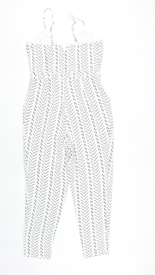 River Island Women's White Geometric Jumpsuit Size 10