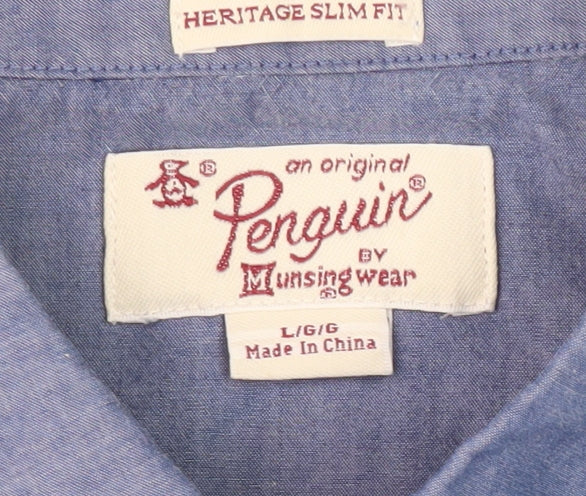 Original Penguin Men's Blue Striped Slim Polo L