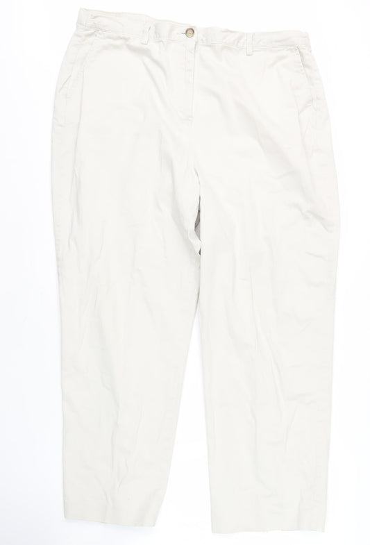 Additional front view of Lands' End women’s ivory straight trousers, size UK 18