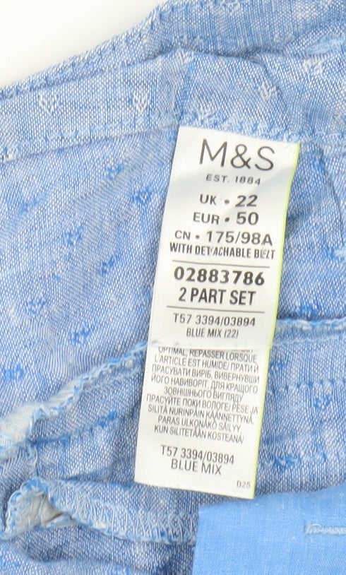 Marks and Spencer Women Blue Linen Shorts Size 22