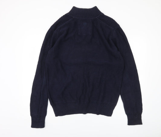 Fat Face Blue Cotton Henley Jumper for Men - Large