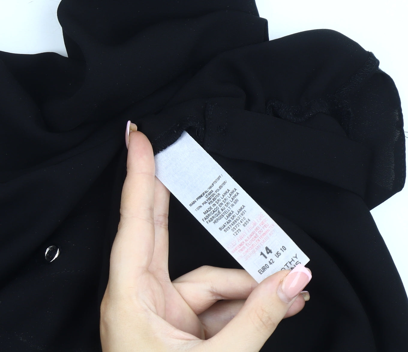 Womens UK Size 14 Dorothy Perkins Black Basic Button-Up