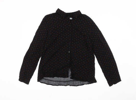 Additional front view of b.young Women's Black Polka Dot Button-Up Shirt