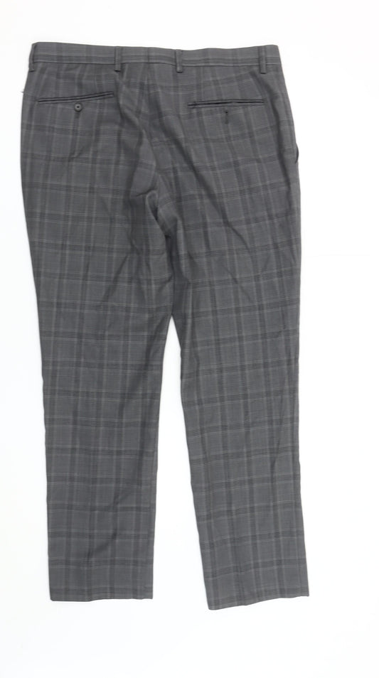 Next Men's Grey Plaid Trousers 36R Wool Blend