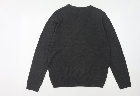 Marks and Spencer Men's Grey V-Neck Pullover Jumper M