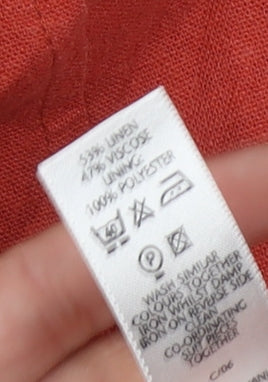 BHS Women's Red Linen Pencil Skirt Size 16 with Button Accent