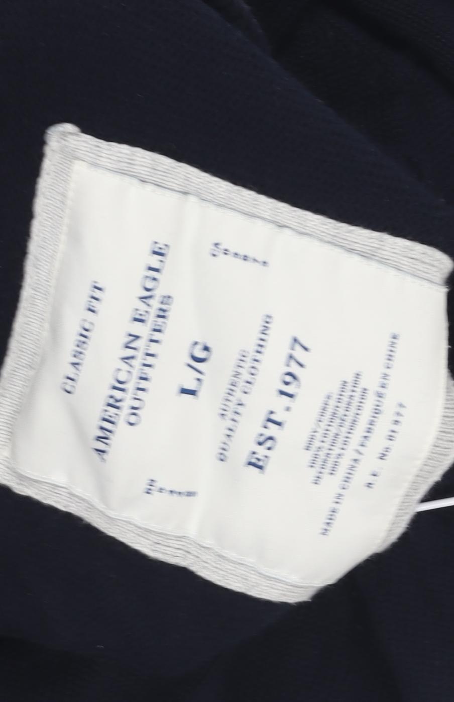 American Eagle Men’s Black Henley Jumper, L, Classic Fit