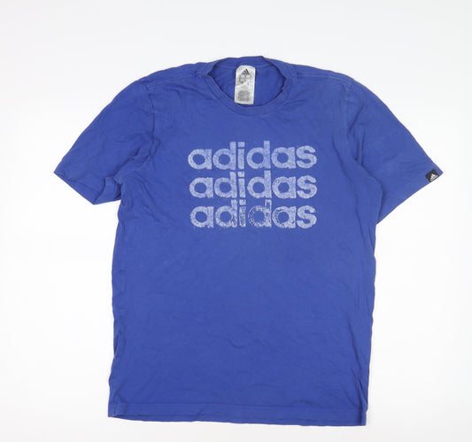 Additional front view of Adidas Men's Blue Graphic Print T-Shirt - M, Crew Neck