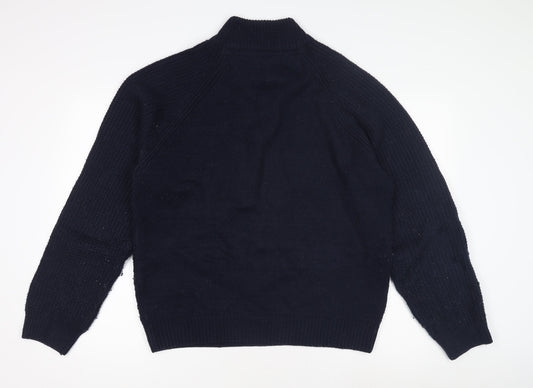 Trait Men's Blue Henley Jumper, Size Large