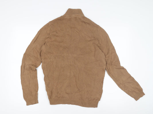 ASOS DESIGN Men's Brown High Neck 1/4 Zip Jumper Size S