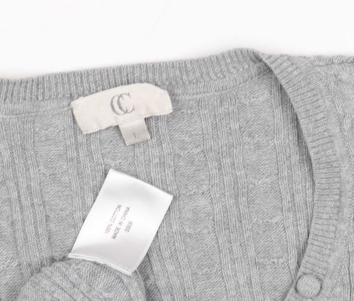 CC Women's Grey V-Neck Cable-Knit Pullover