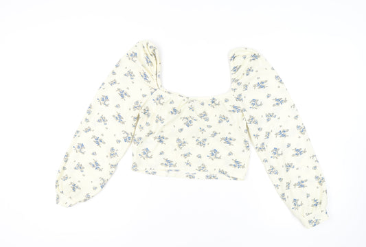 Womens UK Size L Urban Outfitters Ivory Cropped Blouse