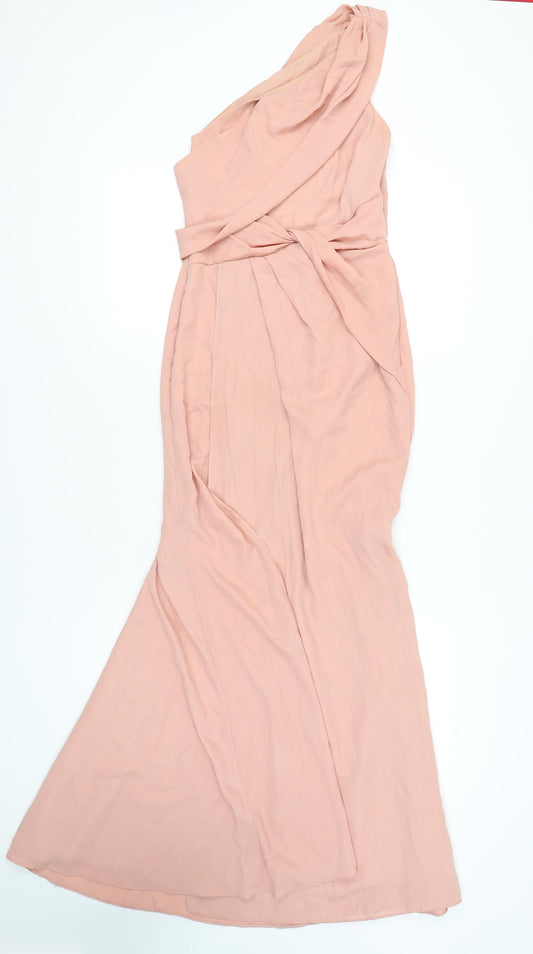 Additional front view of ASOS Design Pink One Shoulder Mermaid Dress, size 8