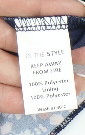 Brand and care label for In The Style Women's Floral Mini Skirt, size 10