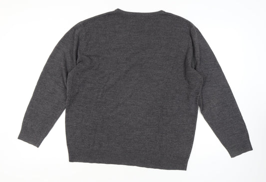 Thomas Nash Men's 2XL Grey Wool V-Neck Pullover Jumper