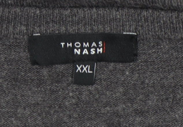 Thomas Nash Men's 2XL Grey Wool V-Neck Pullover Jumper