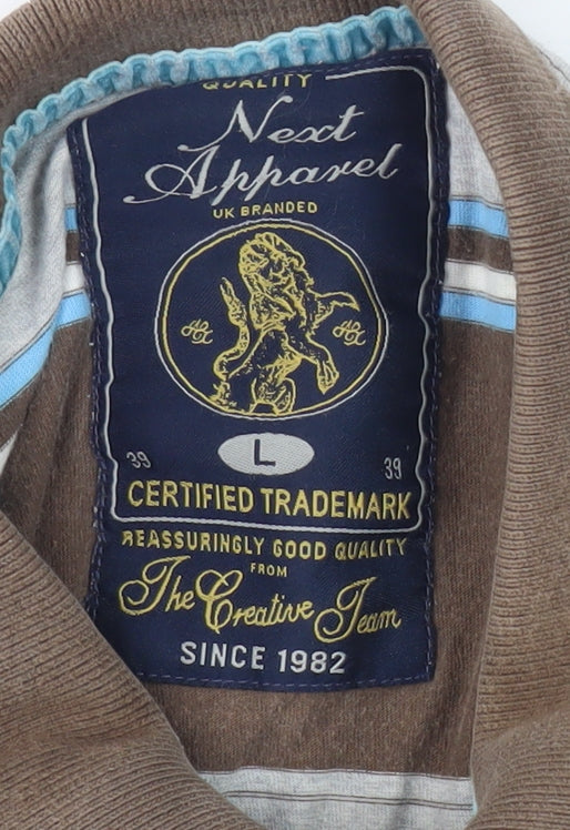 Next Mens Brown Striped Polo Shirt, Size L