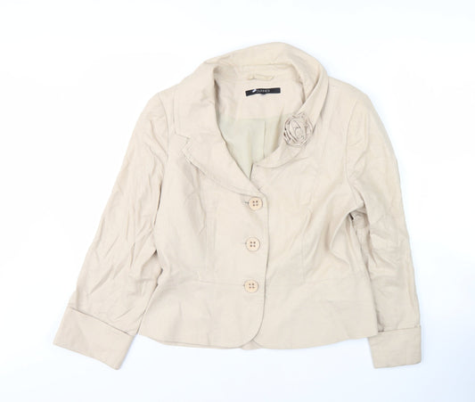 Additional front view of Dunnes Women's Beige Blazer, size 14, Linen Blend