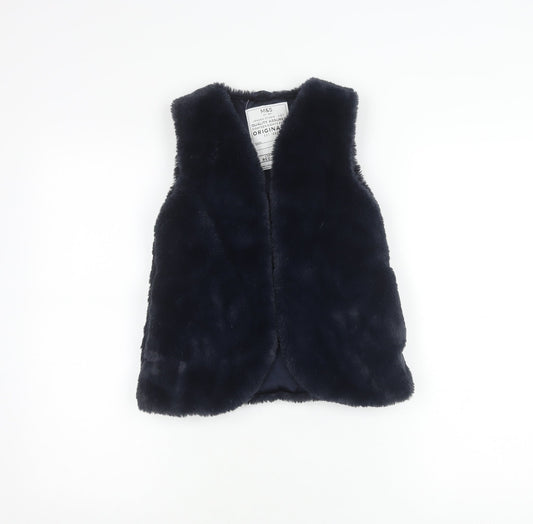 Marks and Spencer Girls Navy Faux Fur Waistcoat 8-9 Years