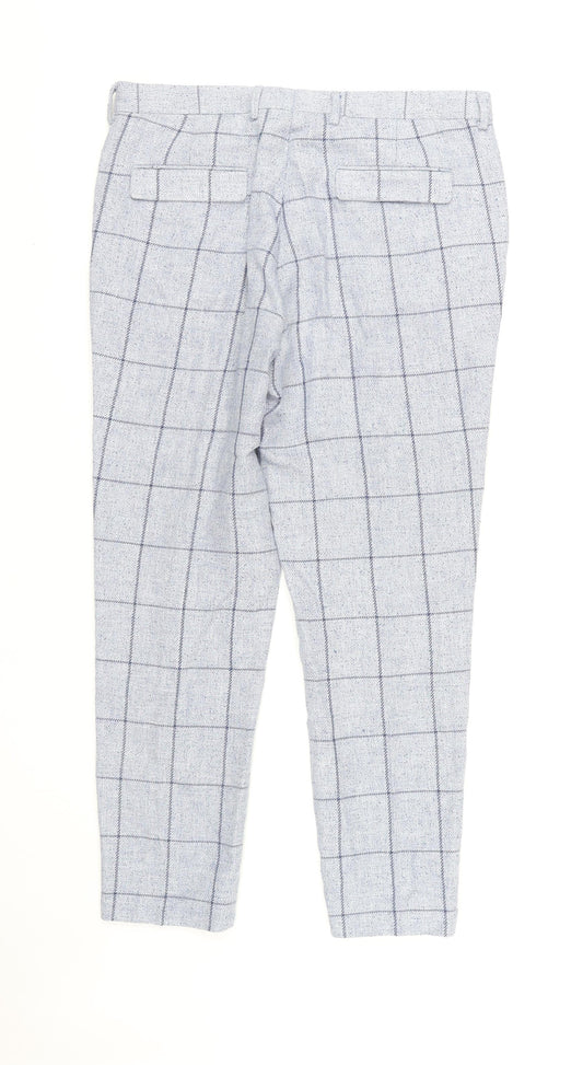 ASOS Men's Grey Check Trousers, Size L, Polyester Blend