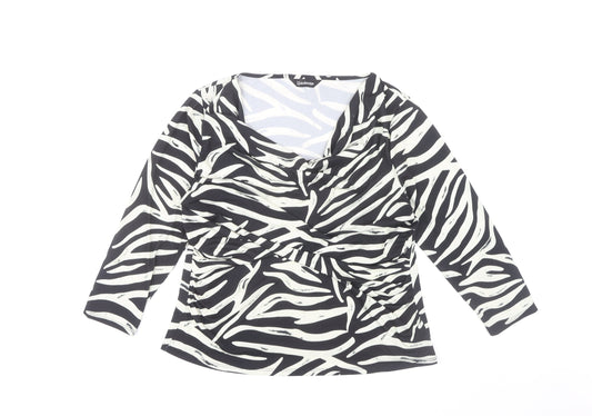 Womens UK Size 14 Kaleidoscope Black Wrap Blouse