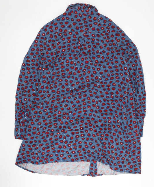 Mango Women's Blue Floral Shirt Dress, Size 14