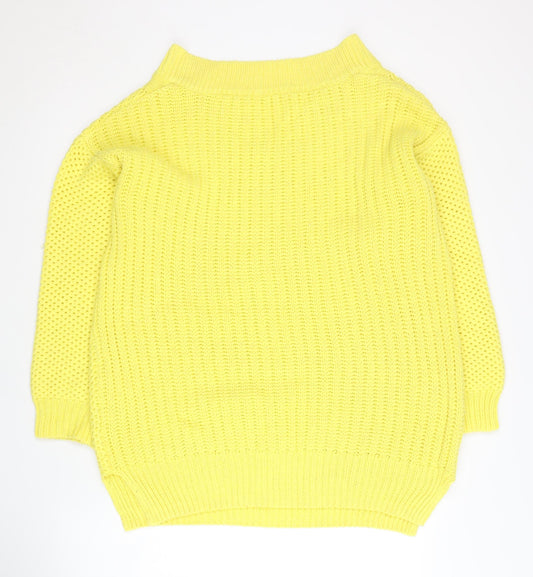 TU Women's Yellow V-Neck Cable Knit Jumper Size 12