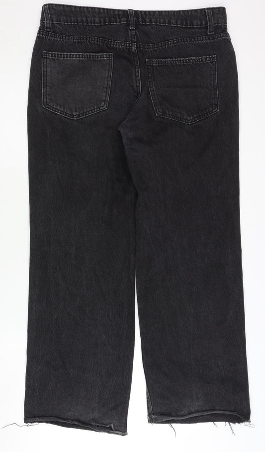 Denim Co Women's Black Wide-Leg Distressed Jeans Size 12