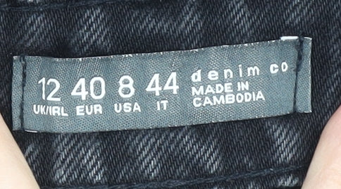 Denim Co Women's Black Wide-Leg Distressed Jeans Size 12