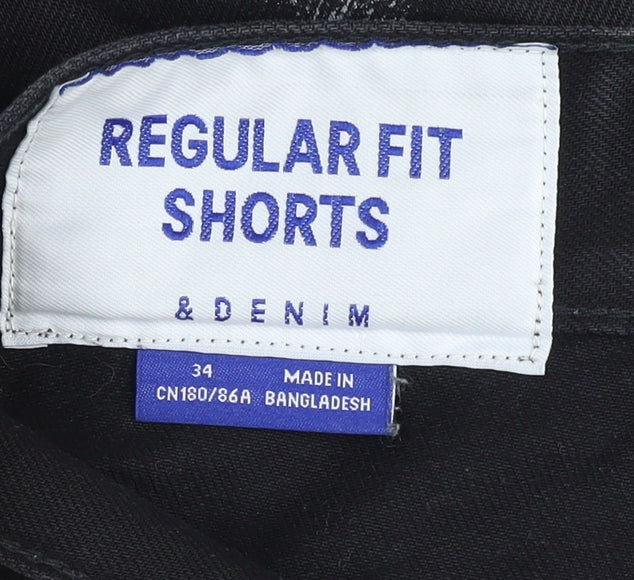 H&M Men's Black Denim Shorts, Size 34, Regular Fit